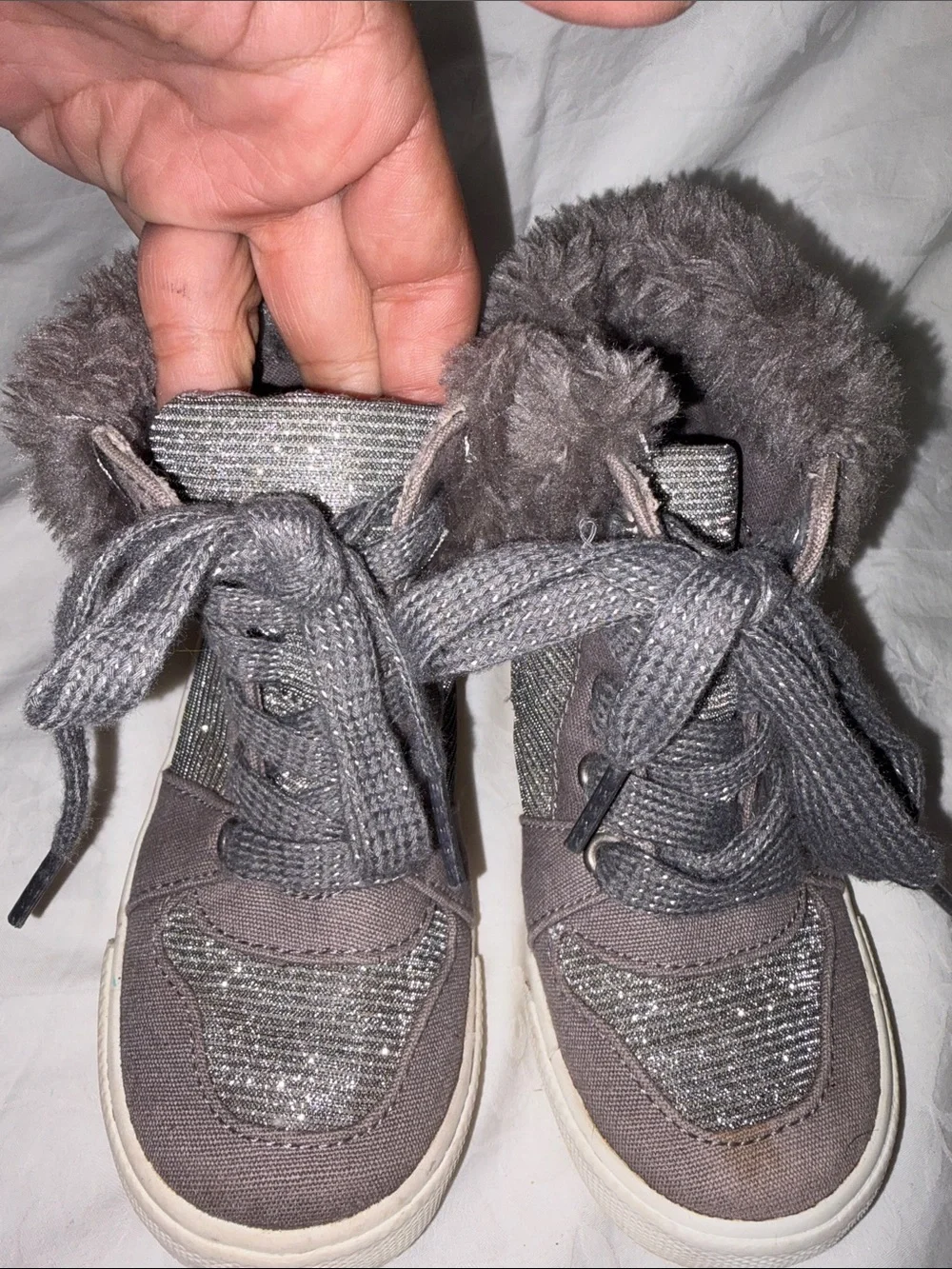 Cynthia Rowley Girls Gray Faux-Fur Lace-Up Boots